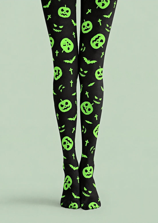 Neon Green Pumpkin Halloween Tights Hosiery Z69-27