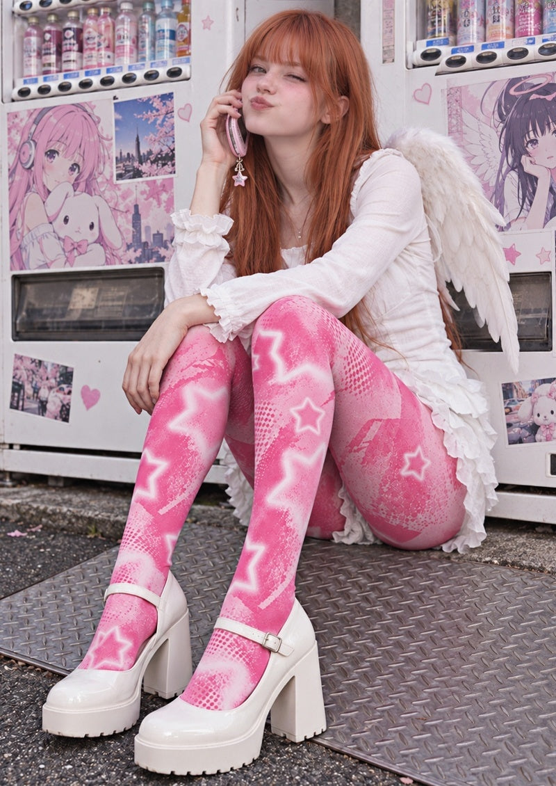 Pink Star Graphic Y2K Tights Pantyhose Z69-28