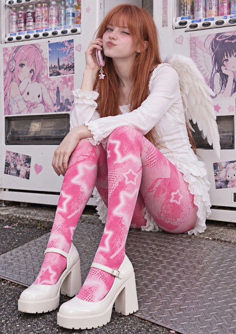 Pink Star Graphic Y2K Tights Pantyhose Z69-28