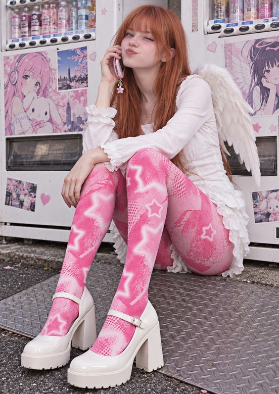 Pink Star Graphic Y2K Tights Pantyhose Z69-28