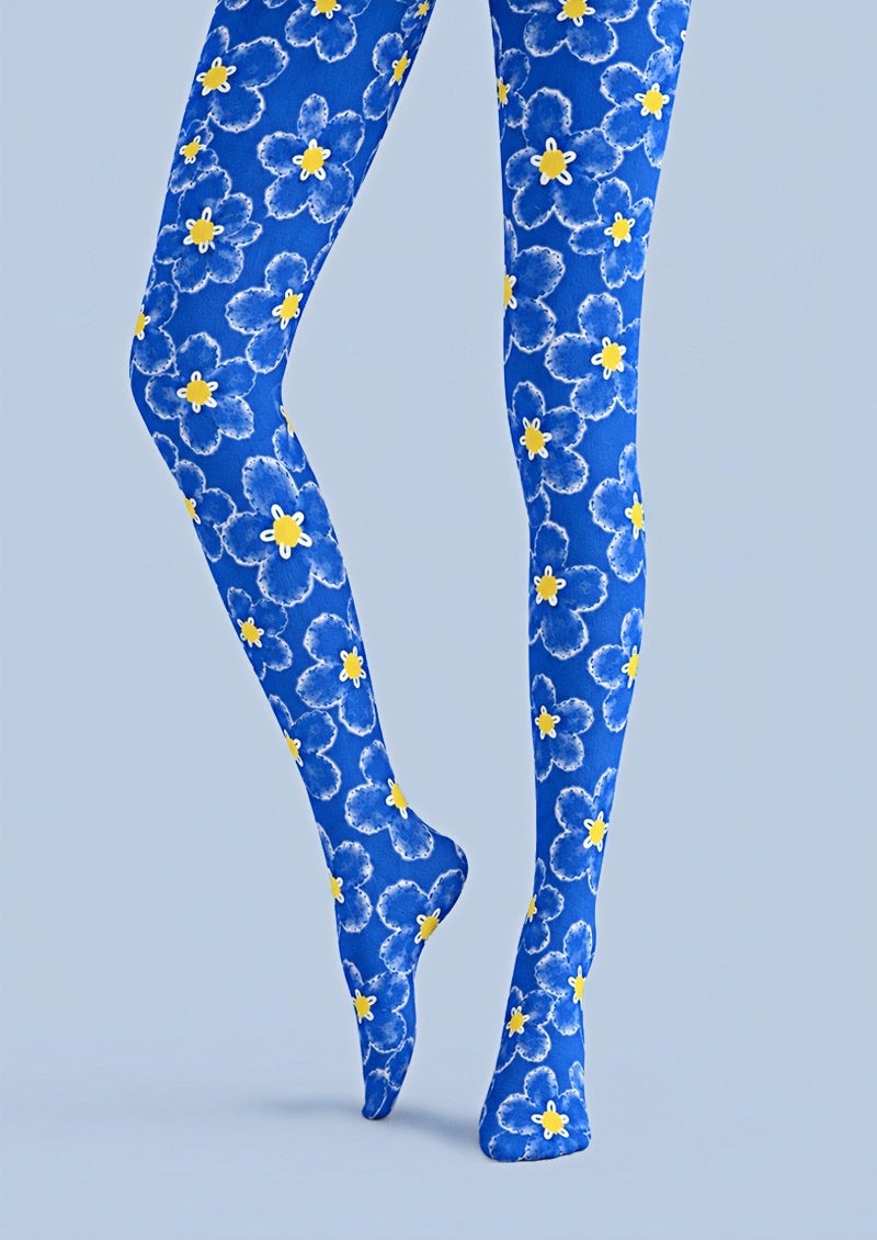 Daisy Bloom Blue Tights Pantyhose Z69-40