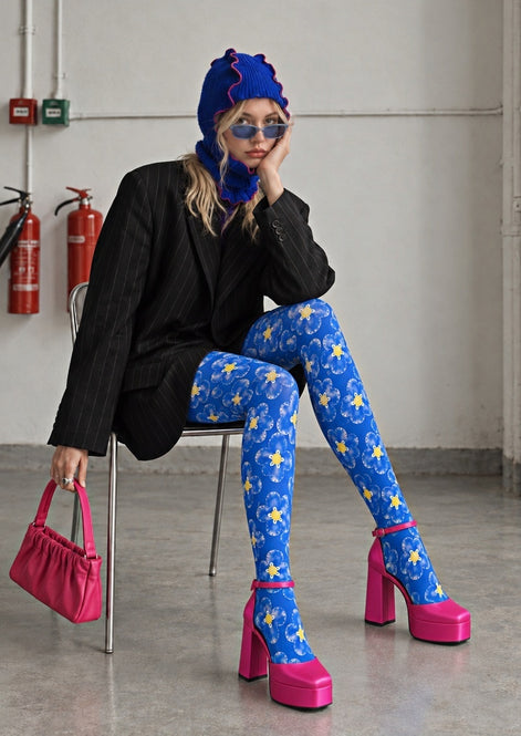 Daisy Bloom Blue Tights Pantyhose Z69-40