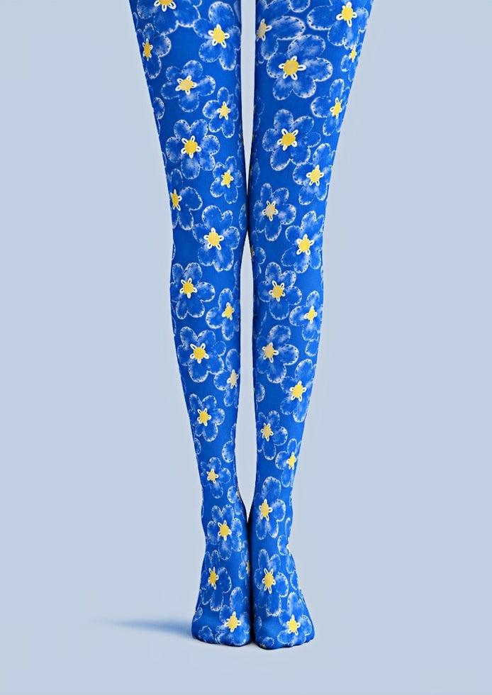 Daisy Bloom Blue Tights Pantyhose Z69-40