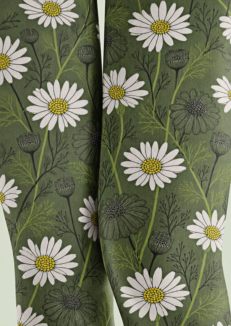 Green Daisy Floral Tights Hosiery Pantyhose Z69-41