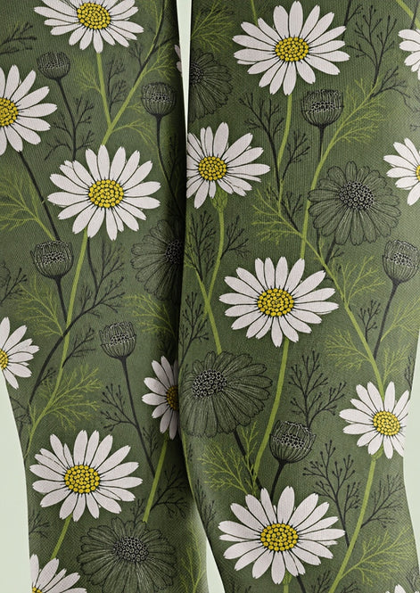 Green Daisy Floral Tights Hosiery Pantyhose Z69-41