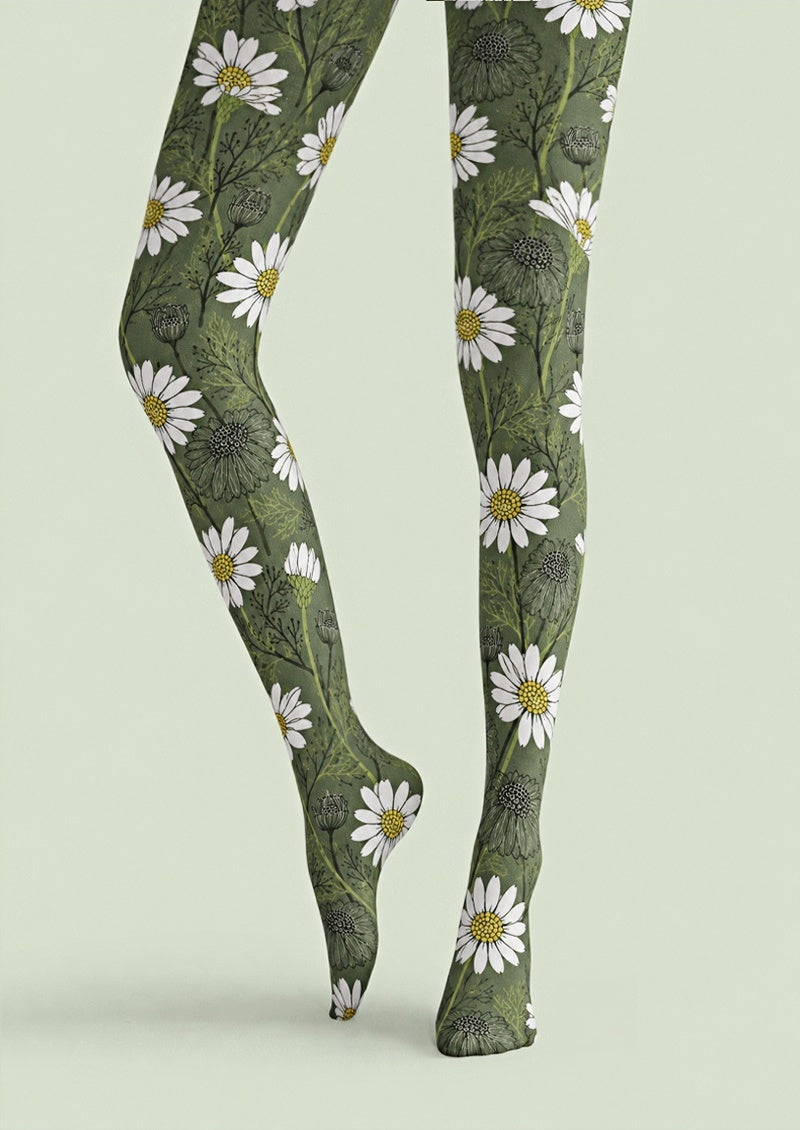 Green Daisy Floral Tights Hosiery Pantyhose Z69-41