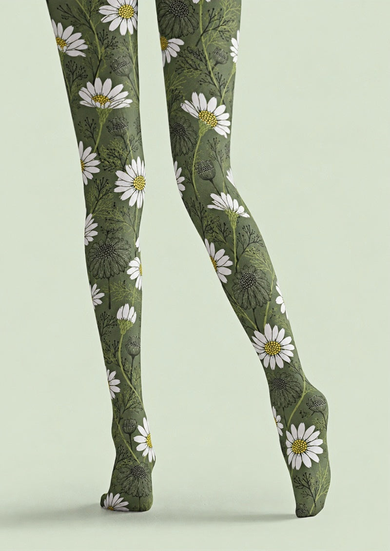 Green Daisy Floral Tights Hosiery Pantyhose Z69-41
