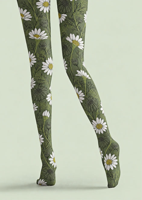 Green Daisy Floral Tights Hosiery Pantyhose Z69-41