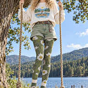 Green Daisy Floral Tights Hosiery Pantyhose Z69-41