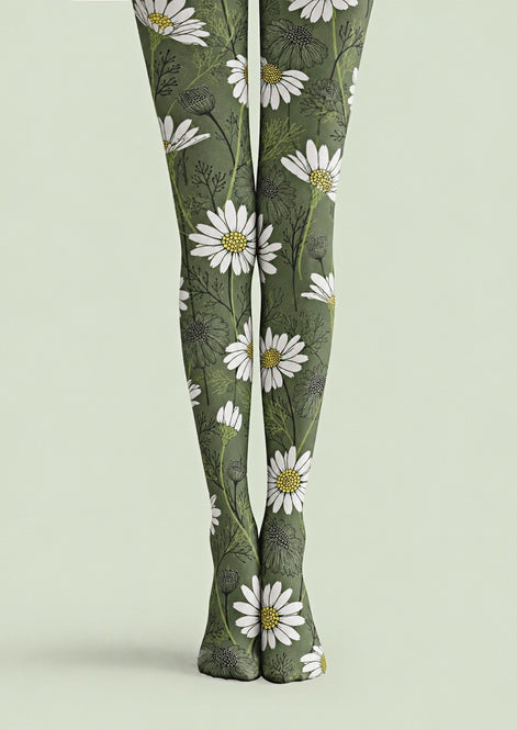 Green Daisy Floral Tights Hosiery Pantyhose Z69-41