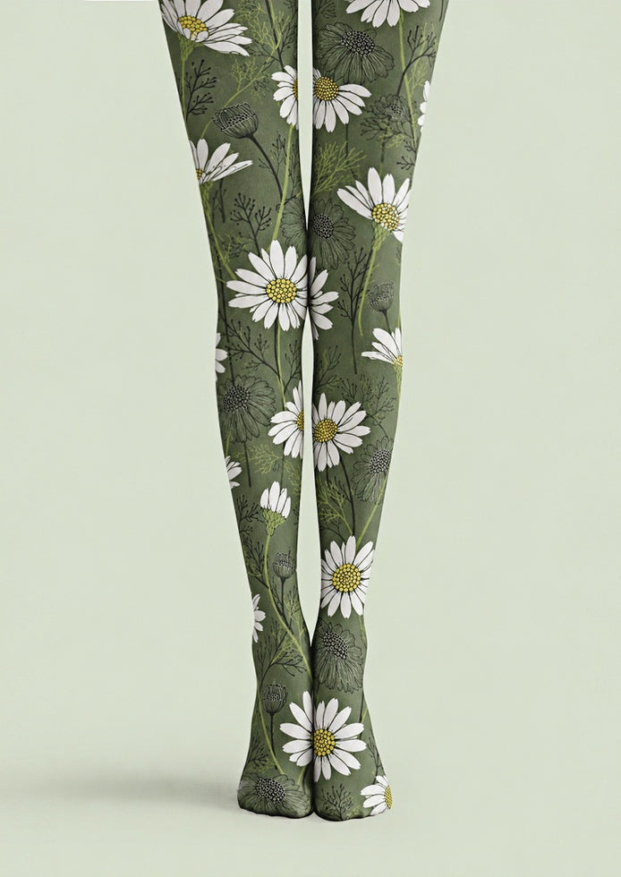 Green Daisy Floral Tights Hosiery Pantyhose Z69-41