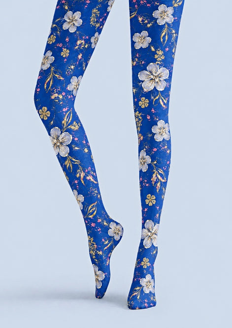 Blue Cherry Blossom Floral Tights Hosiery Z69-42