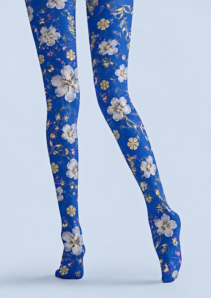 Blue Cherry Blossom Floral Tights Hosiery Z69-42