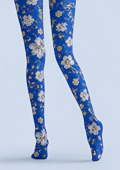 Blue Cherry Blossom Floral Tights Hosiery Z69-42