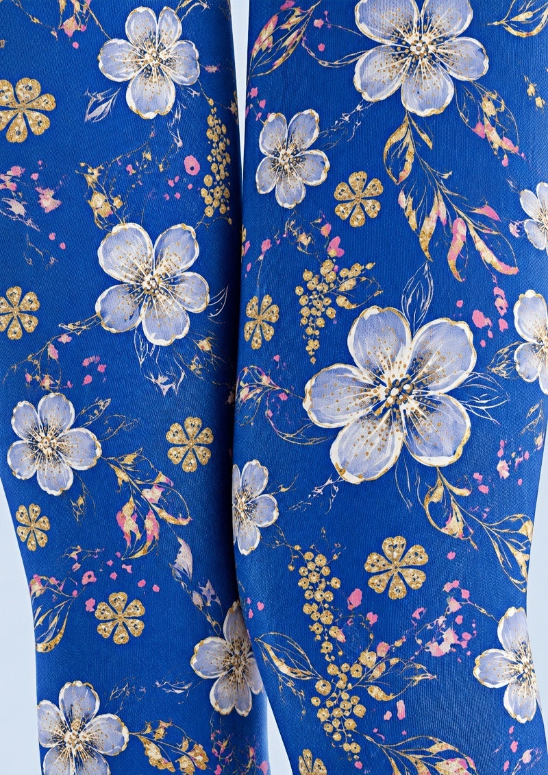 Blue Cherry Blossom Floral Tights Hosiery Z69-42