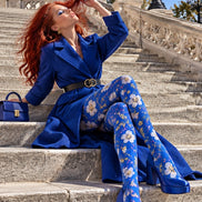 Blue Cherry Blossom Floral Tights Hosiery Z69-42