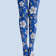 Blue Cherry Blossom Floral Tights Hosiery Z69-42