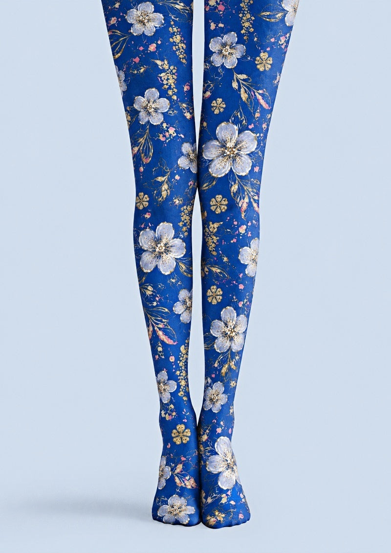 Blue Cherry Blossom Floral Tights Hosiery Z69-42