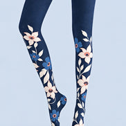 Elegant Navy Floral Print Tights Hosiery Z69-43