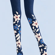 Elegant Navy Floral Print Tights Hosiery Z69-43