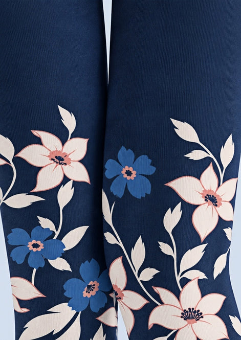 Elegant Navy Floral Print Tights Hosiery Z69-43