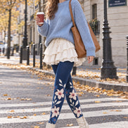 Elegant Navy Floral Print Tights Hosiery Z69-43