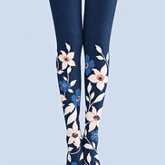 Elegant Navy Floral Print Tights Hosiery Z69-43