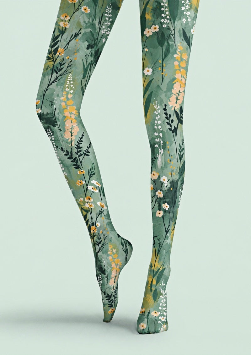 Sage Meadow Floral Print Tights Hosiery Pantyhose Z69-44