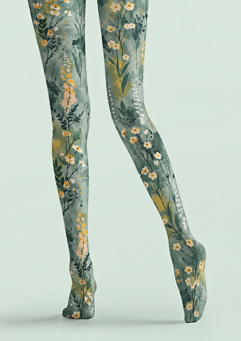 Sage Meadow Floral Print Tights Hosiery Pantyhose Z69-44