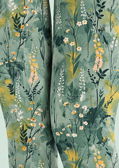 Sage Meadow Floral Print Tights Hosiery Pantyhose Z69-44