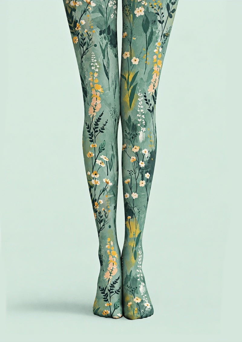 Sage Meadow Floral Print Tights Hosiery Pantyhose Z69-44