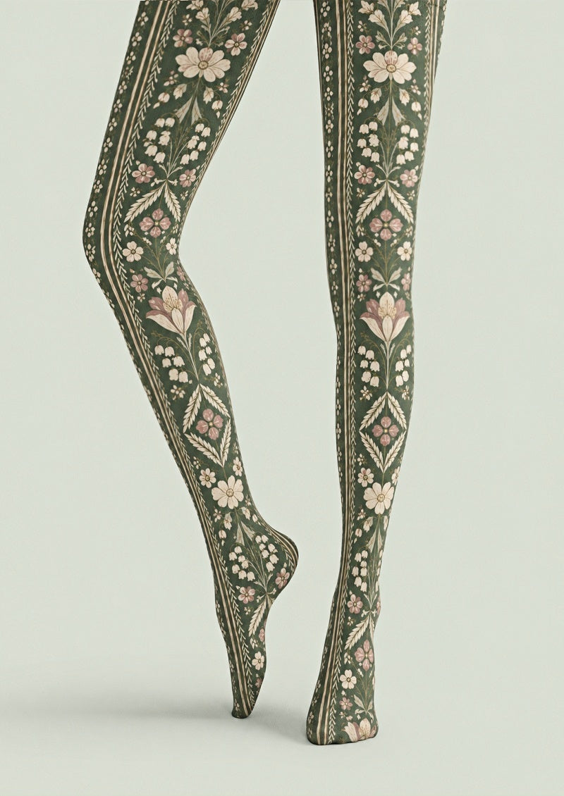 Vintage Meadow Floral Tights Hosiery Pantyhose Z69-46