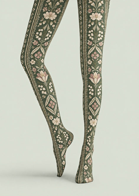 Vintage Meadow Floral Tights Hosiery Pantyhose Z69-46