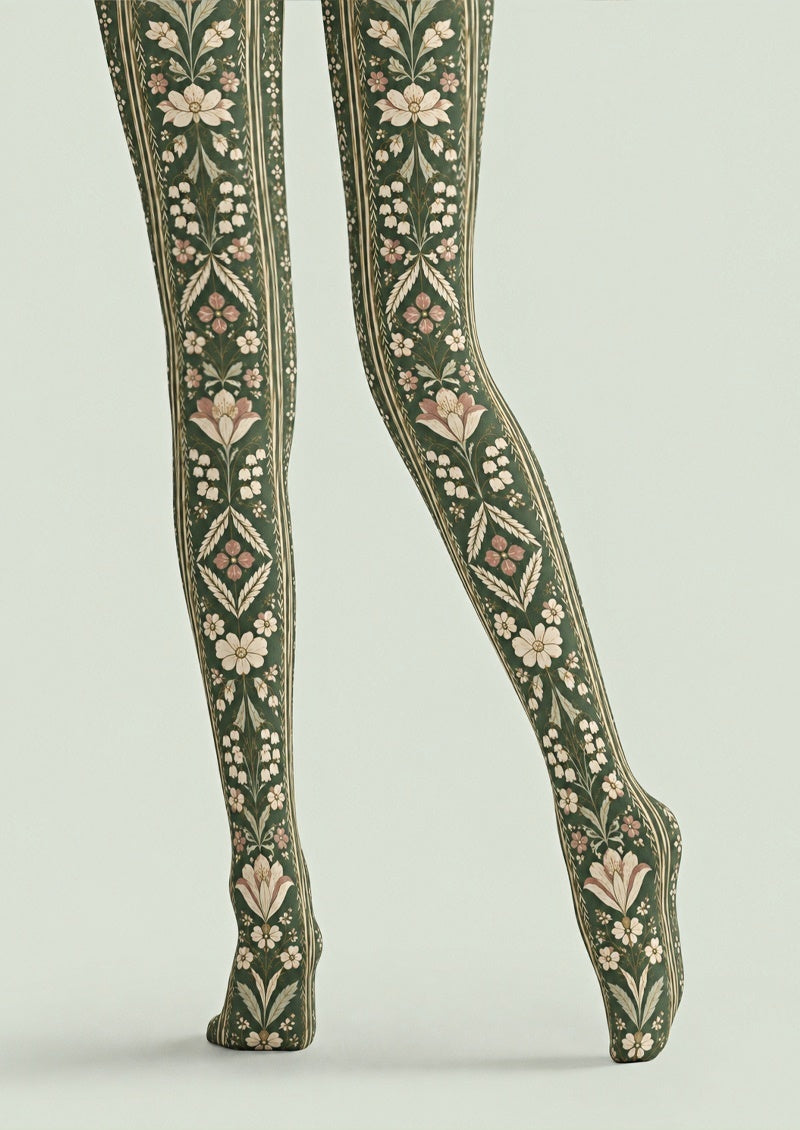 Vintage Meadow Floral Tights Hosiery Pantyhose Z69-46