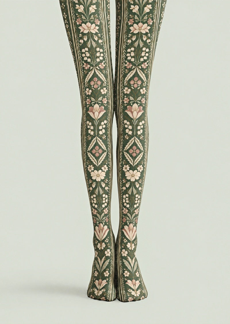 Vintage Meadow Floral Tights Hosiery Pantyhose Z69-46
