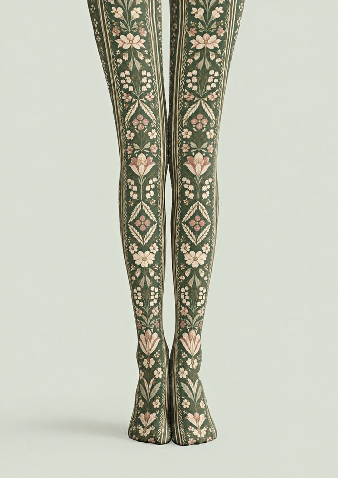 Vintage Meadow Floral Tights Hosiery Pantyhose Z69-46