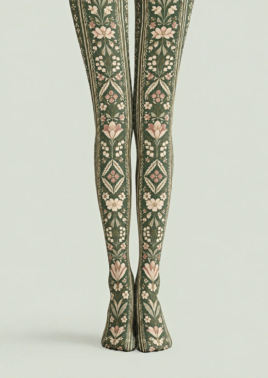 Vintage Meadow Floral Tights Hosiery Pantyhose Z69-46