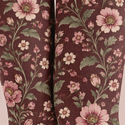 Burgundy Floral Print Tights Pantyhose Z69-50
