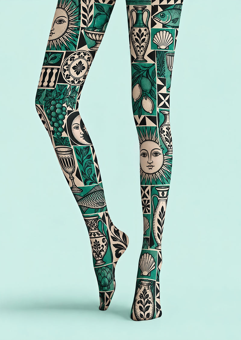 Retro Illustration Pattern Tights Hosiery Pantyhose Z69-51