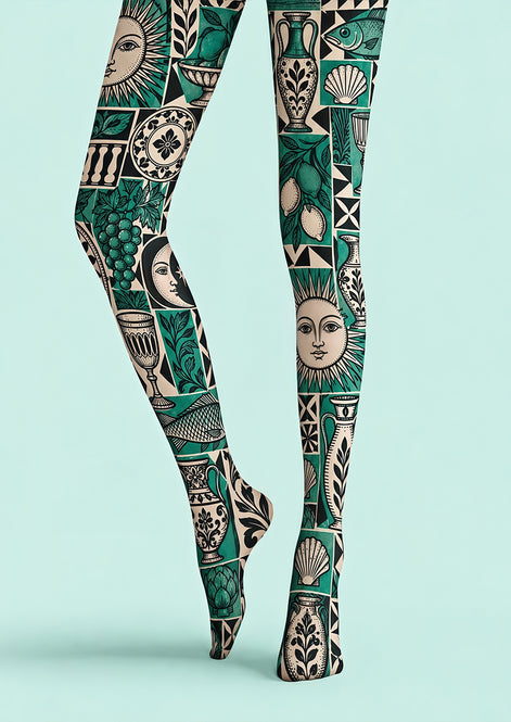 Retro Illustration Pattern Tights Hosiery Pantyhose Z69-51