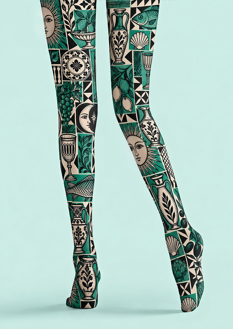 Retro Illustration Pattern Tights Hosiery Pantyhose Z69-51
