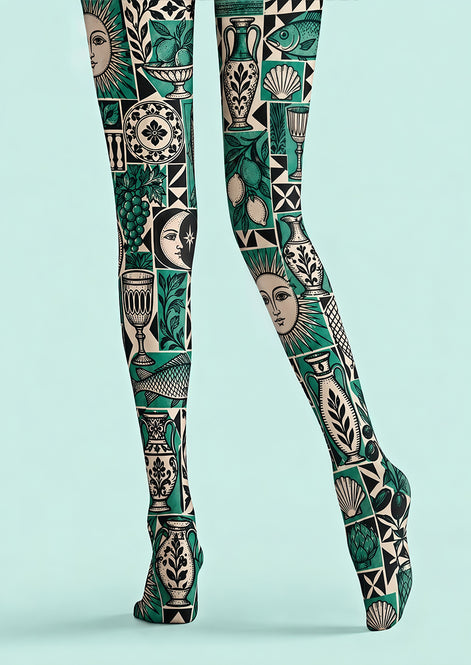 Retro Illustration Pattern Tights Hosiery Pantyhose Z69-51
