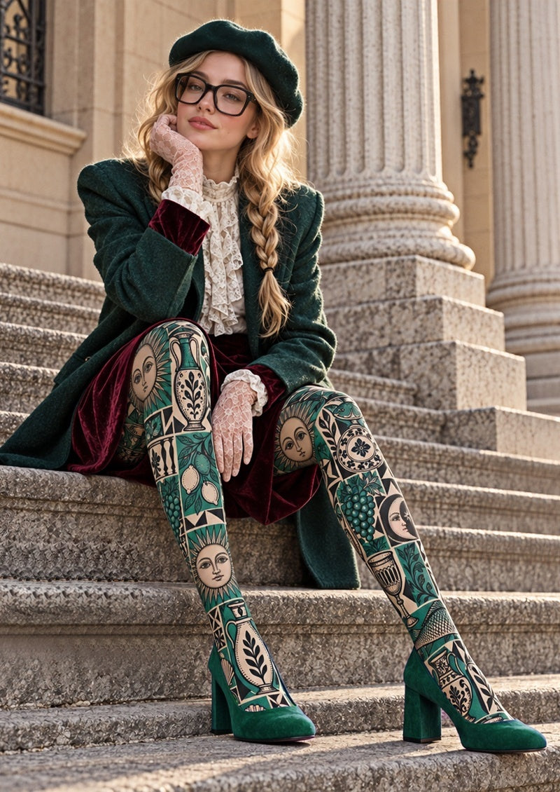 Retro Illustration Pattern Tights Hosiery Pantyhose Z69-51