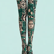 Retro Illustration Pattern Tights Hosiery Pantyhose Z69-51