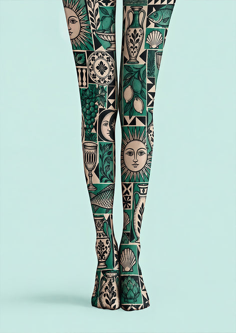 Retro Illustration Pattern Tights Hosiery Pantyhose Z69-51