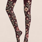 Autumn Burgundy Floral Tights Hosiery Pantyhose Z69-59