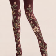 Autumn Burgundy Floral Tights Hosiery Pantyhose Z69-59