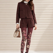 Autumn Burgundy Floral Tights Hosiery Pantyhose Z69-59
