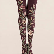 Autumn Burgundy Floral Tights Hosiery Pantyhose Z69-59