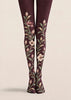 Autumn Burgundy Floral Tights Hosiery Pantyhose Z69-59